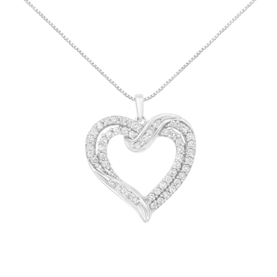 Haus Of Brilliance .925 Sterling Silver 1.00 Cttw Diamond Interwoven Double Heart 18" Pendant Necklace In White