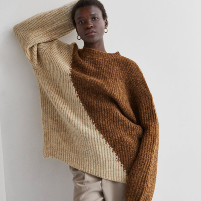 Crescent Reese Color Block Sweater In Brown