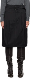 LEMAIRE BLACK PLEATED BELTED MIDI SKIRT