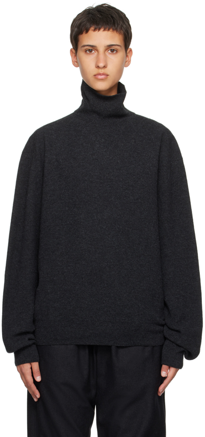 Lemaire Turtleneck-sweater In Melange-effect Wool In Grey