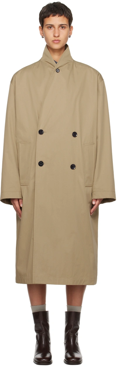 Lemaire Beige Wrap Collar Trench Coat In Bg240 Greige
