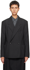 Lemaire Double-breasted Wool-blend Blazer In Bk997 Caviar