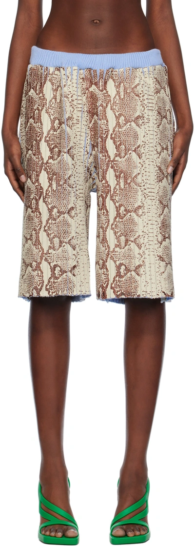 Stanley Raffington Ssense Exclusive Off-white & Blue Shorts In Snakeskin