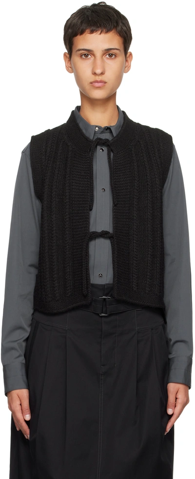 Lemaire Front-tie Ribbed-knit Vest In Black