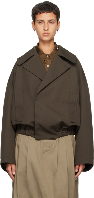 Lemaire Brown Short Jacket In Br449 Dark Brown