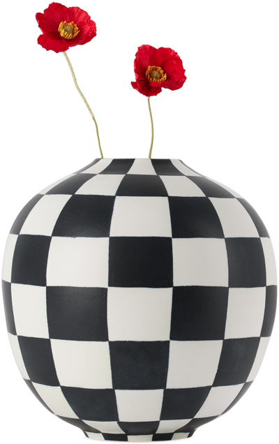 L'objet White & Black Large Damier Vase In White Black