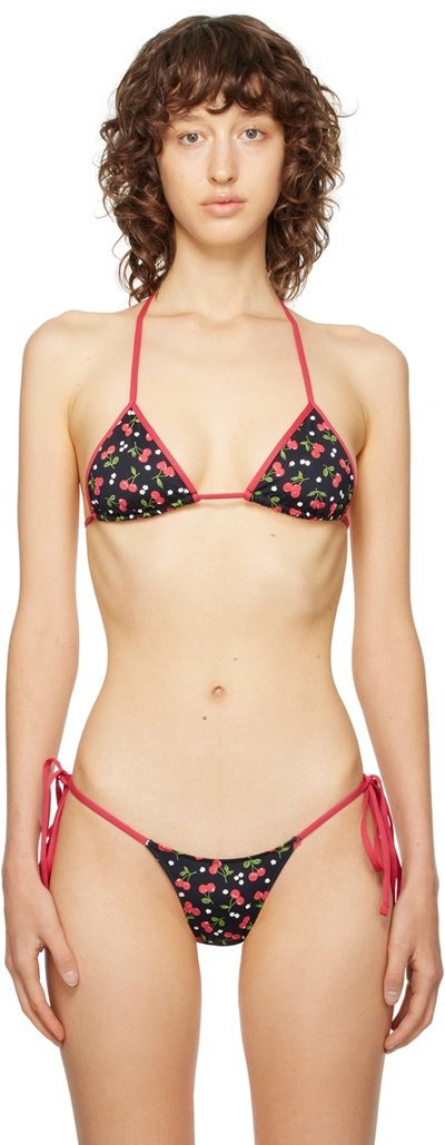 Frankies Bikinis Lumia Cherry-print Bikini Top In Black