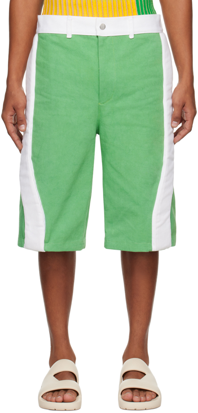 Stanley Raffington Ssense Exclusive Green & White Denim Shorts In Green/white