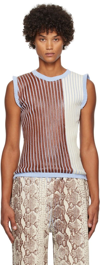 Stanley Raffington Ssense Exclusive Off-white & Brown Tank Top In Brown/cream/blue