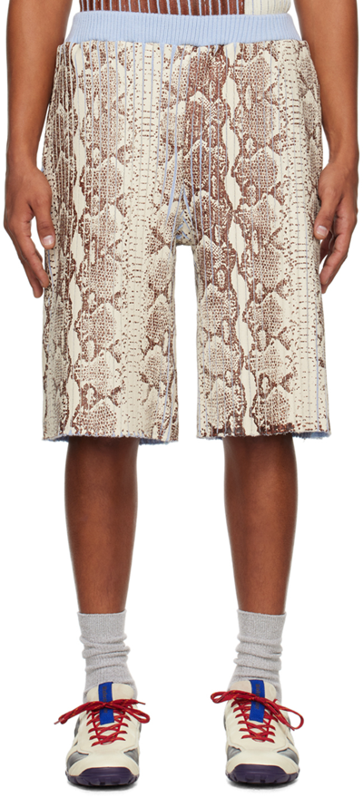 Stanley Raffington Ssense Exclusive Off-white & Blue Shorts In Snakeskin