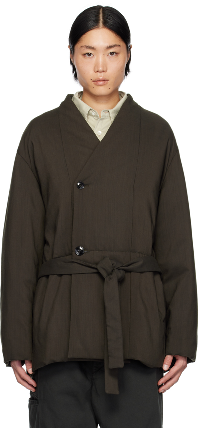 Lemaire Wadded Wool Kimono Jacket In Forest Brown Br499
