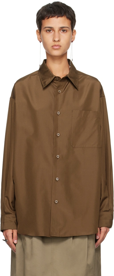 Lemaire Brown Relaxed Shirt In Dark Tobacco Br501