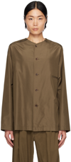 LEMAIRE BROWN COLLARLESS RELAXED SHIRT
