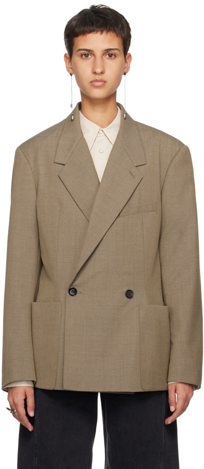 Lemaire Double-breasted Cotton Blazer In Grey