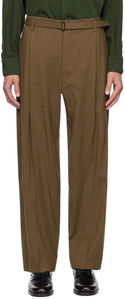 Lemaire Pleat-detailing Tapered Trousers In Br501 Dark Tobacco