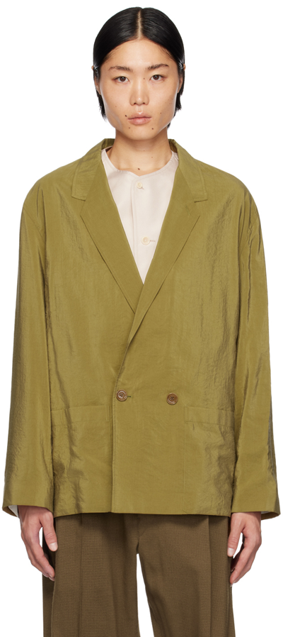 Lemaire Khaki Double-breasted Blazer In Gr690 Pistachio