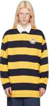 MONCLER GENIUS MONCLER X PALM ANGELS YELLOW & NAVY STRIPED LONG SLEEVE POLO