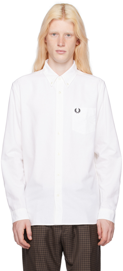 Fred Perry White Embroidered Shirt In 100 White
