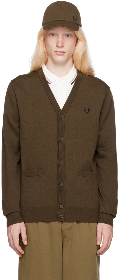 Fred Perry Brown Classic Cardigan In Q21 Burnt Tobacco