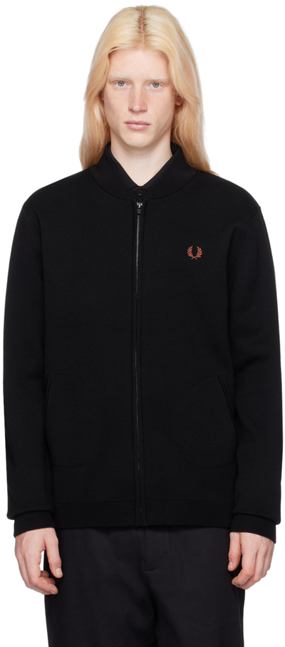 Fred Perry Black Embroidered Cardigan In 102 Black
