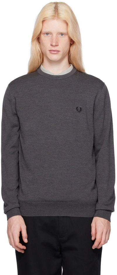 Fred Perry Classic Crew Neck Sweater In R85 Dark Grey Marl