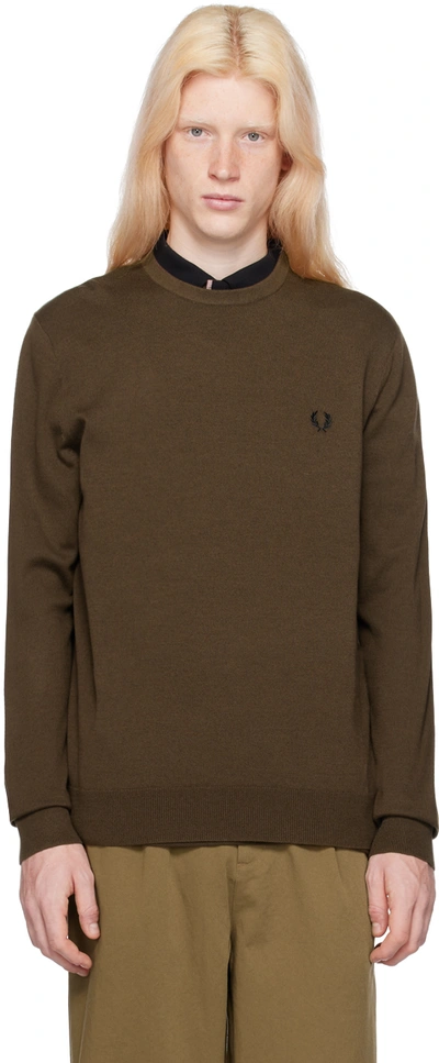 Fred Perry Brown Classic Sweater In Q21 Burnt Tobacco