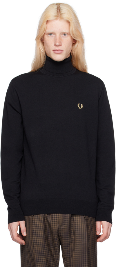 Fred Perry Black Embroidered Turtleneck In 198 Black
