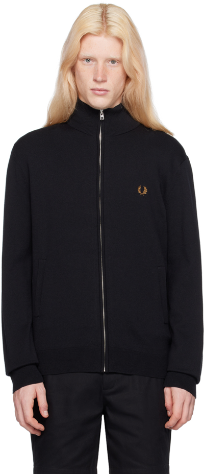 Fred Perry Black Classic Zip Through Cardigan In 184 Black