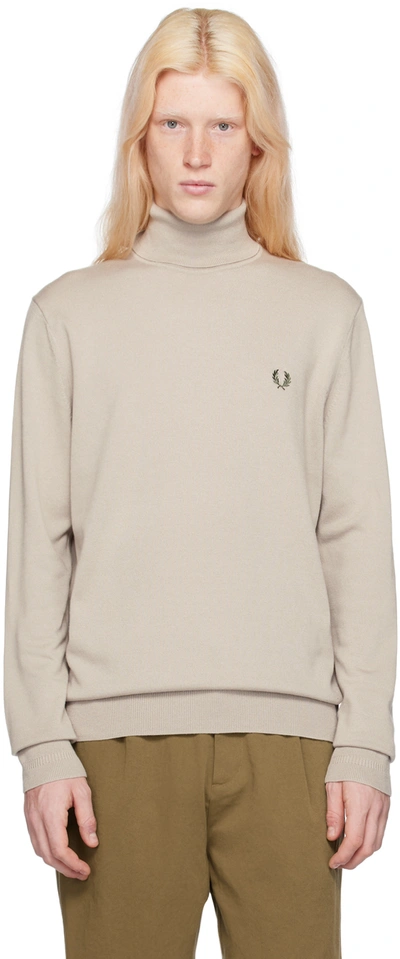 Fred Perry Taupe Embroidered Turtleneck In S56 Dark Oatmeal