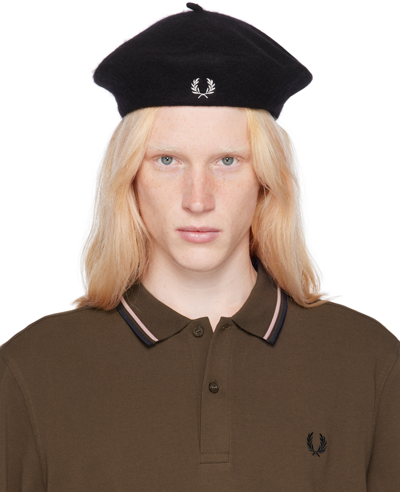 Fred Perry Black Embroidered Beret In 102 Black