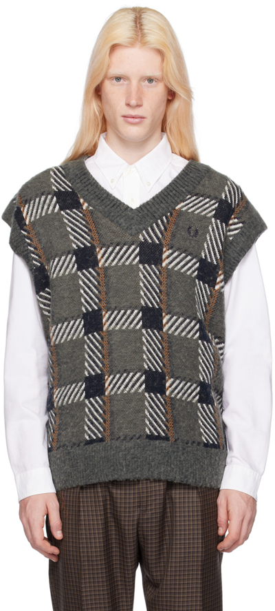 Fred Perry Gray Glitch Vest In Green