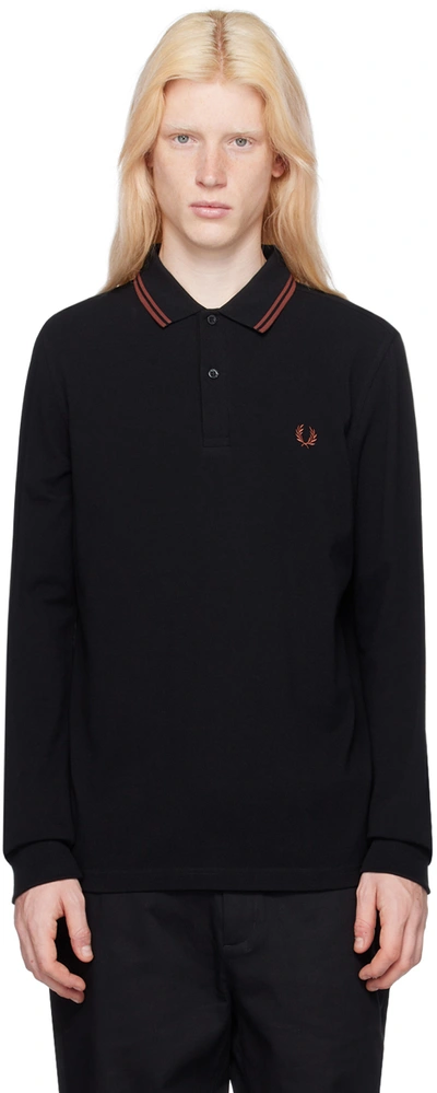 Fred Perry Black 'the ' Long Sleeve Polo In U35 Black/whiskybrwn
