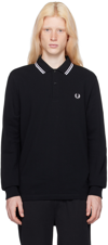 Fred Perry Authentic Long Sleeved Twin Tipped Polo Black In 350 Black