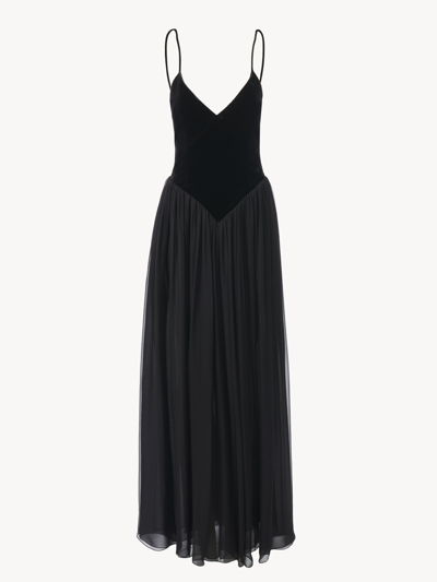 Chloé Bi-material Evening Dress Black Size 8 100% Silk, Viscose