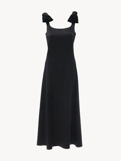 Chloé Robe Midi Évasée À Nauds Femme Noir Taille 38 53% Laine, 47% Soie