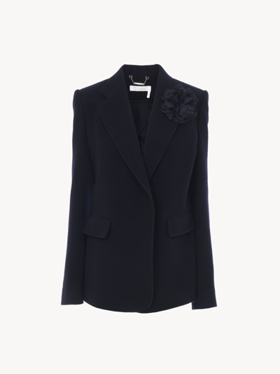 Chloé Buttonless Tailored Jacket Blue Size 6 50% Virgin Wool, 50% Cashmere