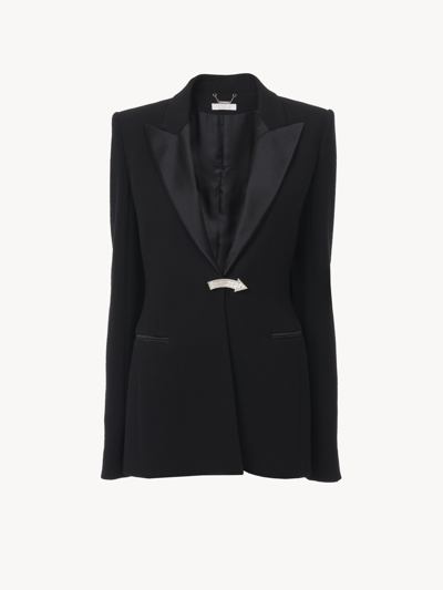 Chloé Embellished Tuxedo Jacket Black Size 6 100% Virgin Wool In Noir