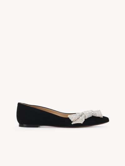 Chloé Théa Bow-embellished Suede Ballerina Shoes - Women's - Calf Suede/calf Leather In Black
