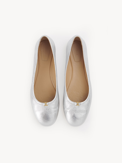 Chloé Marcie Ballerina Silver Size 5 100% Sheepskin, Bos Taurus, Farmed, Coo France In Argent