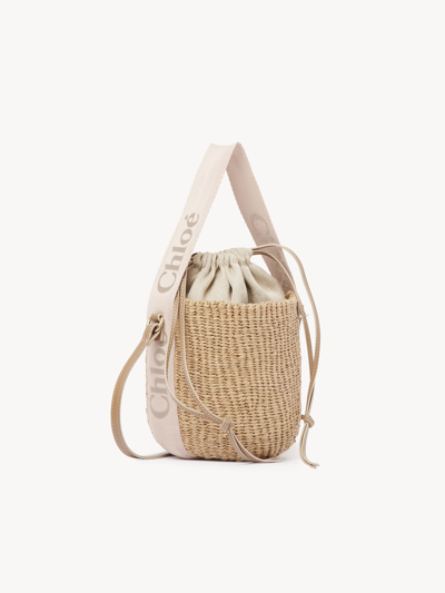 Chloé Petit Panier Woody En Fibres Naturelles Femme Beige Taille Onesize 100% Papier, Cuir De Veau