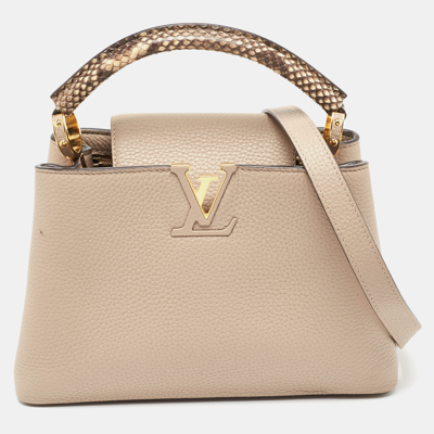 Pre-owned Louis Vuitton Galet Taurillon Leather And Python Capucines Bb Bag In Beige