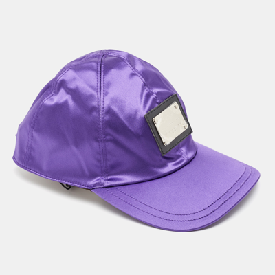 Pre-owned Dolce & Gabbana Vintage Purple Satin Logo Patch Cap Size 56