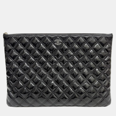 Pre-owned Chanel Black Patent Clutch Large