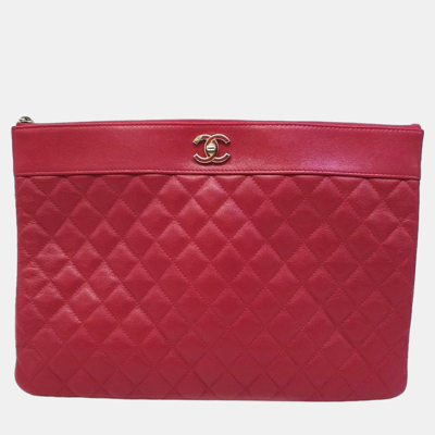 Pre-owned Chanel Red Leather Mademoiselle Cc Clutch