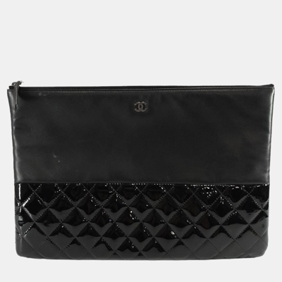 Pre-owned Chanel Black Leather Cc Large Clutch