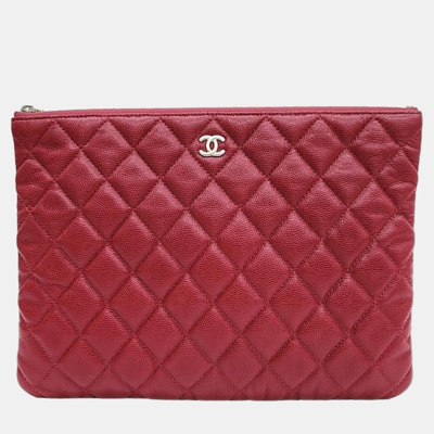 Pre-owned Chanel Red Leather Cc Clutch