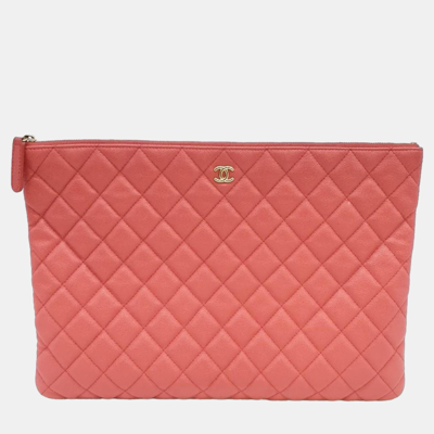 Pre-owned Chanel Red Caviar Large Clutch