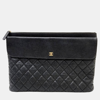 Pre-owned Chanel Black Caviar Pocket Large Clutch