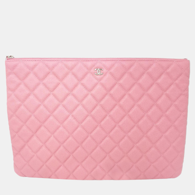 Pre-owned Chanel Pink Caviar Large Clutch