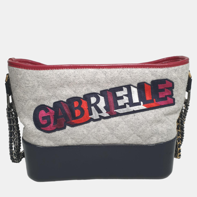Pre-owned Chanel Multi Calf Leather Felt Medium Gabrielle Logo Shoulder Bag In Multicolor